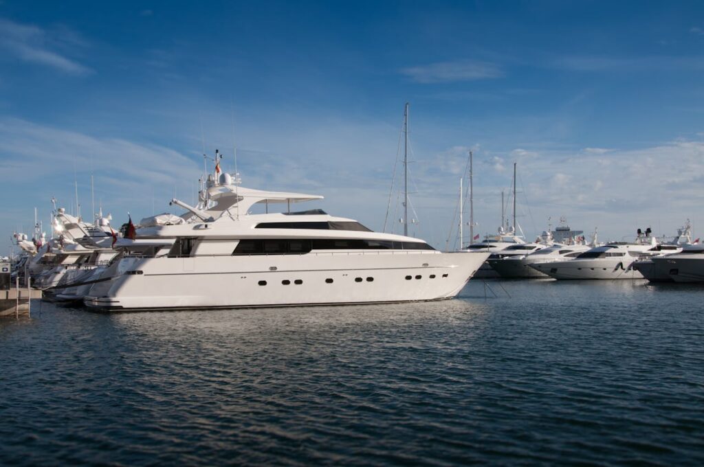 Yacht maintenance team at work